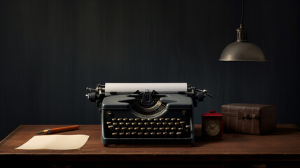 A typewriter sitting on a table with a piece of paper - obrazy, fototapety, plakaty