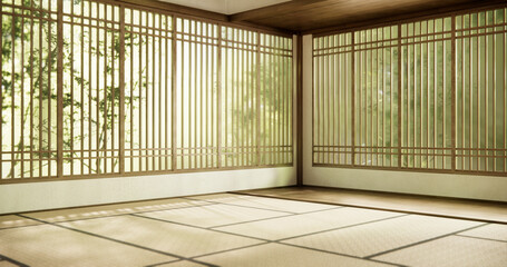 Interior, Empty room and tatami mat floor room modern style.