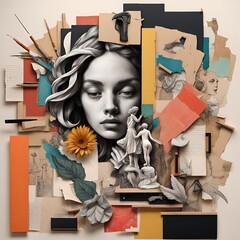 Hand-drawn collage design, montage collage illustrations painting sculpture
