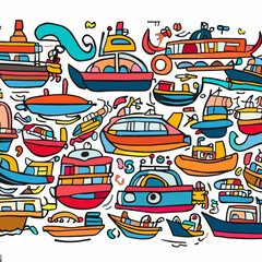 Airborne Alcove Kids Crayon Masterpieces Depicting a Panorama of Different Boat Personalities