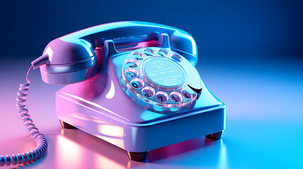 retro telephone on table, a blue and pink phone