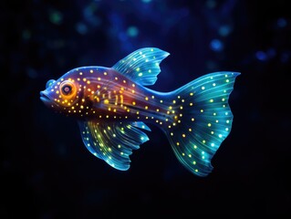 A fish that is glowing in the dark. Celestial fantasy fish deep in ocean.