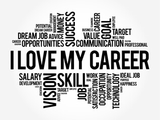 I love my career text word cloud, business concept background