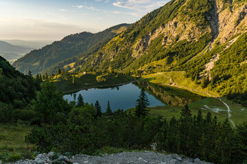 Mountain tour from Entschenkopf to Rubihorn and Gaisalpsee in the Allgau Alps near Reichenbach - obrazy, fototapety, plakaty