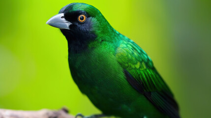 Green And Black Bird in Lush Green Blurry Background