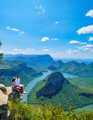 Panorama Route South Africa, Blyde river canyon with the three rondavels, view of three rondavels...