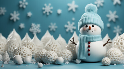Obraz premium snowman christmas new year's 2024, new year's Christmas mood, for a gift, website, postcards, slides, screens, greetings, joy, smiles, souls 16:9 [16:9]