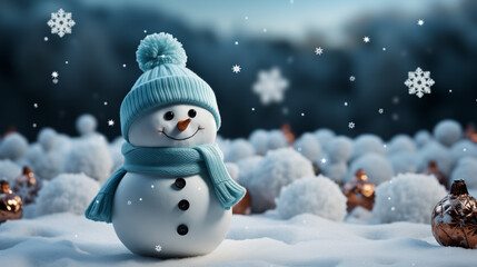 Fototapeta premium snowman christmas new year's 2024, new year's Christmas mood, for a gift, website, postcards, slides, screens, greetings, joy, smiles, souls 16:9 [16:9]