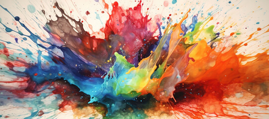 colorful watercolor ink splashes, paint 7 - obrazy, fototapety, plakaty