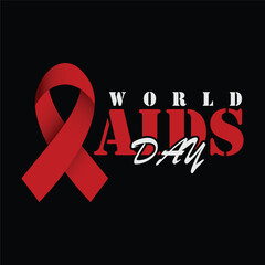 World Aids Day concept with Red Ribbon. Banner with realistic . 1st December,Black Background, banner, card, poster, template. Vector illustration