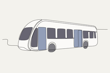 Color illustration of a modern tram. Tram one-line drawing