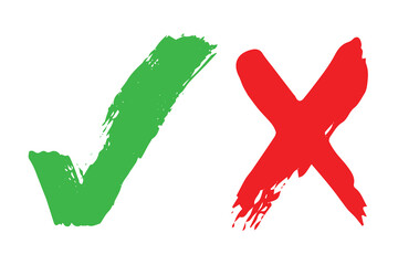 Hand drawn green check mark and red cross mark Marker right and wrong sign clipart Voting doodle - obrazy, fototapety, plakaty