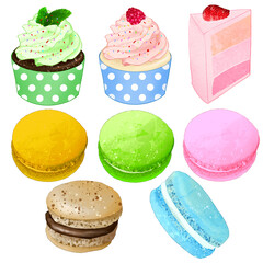 Cupcake and macarons graphic elements Bundle 