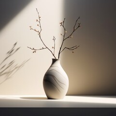 Stunning warm light highlights a vase with delicate dried botanicals creating peaceful ambience
