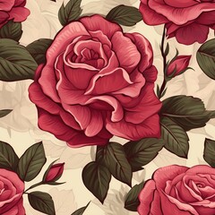Vintage Floral Seamless Pattern with Hand-Drawn Roses

