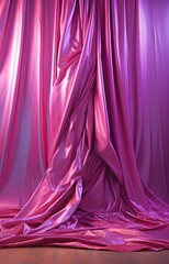 Close-up of luxurious pink satin fabric with dynamic undulating folds and creases perfect for high-end textile representation