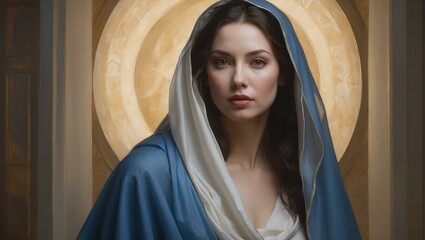 Portrait of a beautiful woman wearing a blue veil 
