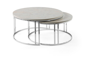 coffee table isolated white background . steel base table 