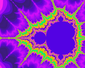 Fototapeta na wymiar The infinite mathemacial mandelbrot set fractal in acid neon colors.