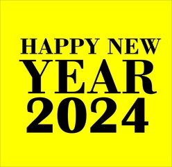 Happy new year 2024 square banner number. Greeting illustration for 2024 new year celebration. Black and yellow colour