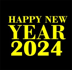 Fototapeta na wymiar Happy new year 2024 square banner number. Greeting illustration for 2024 new year celebration. Black and yellow colour