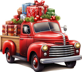 Watercolor Christmas Truck Png, Christmas Cactus Png, Red Truck Clipart, Farm Truck Png, Christmas Truck Tree, Vintage Truck Png