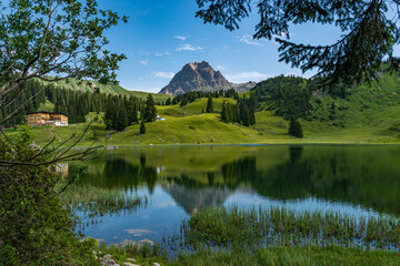 Fototapeta premium Beautiful hike to the Koerbersee in the Lechquellen Mountains