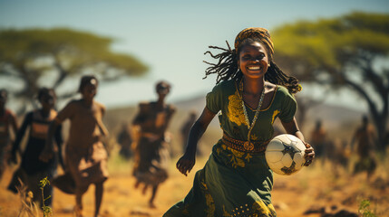 African people playing football.