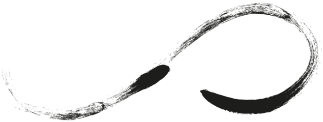 round curl drawn with a brush with black ink, curl by hand with a paint brush