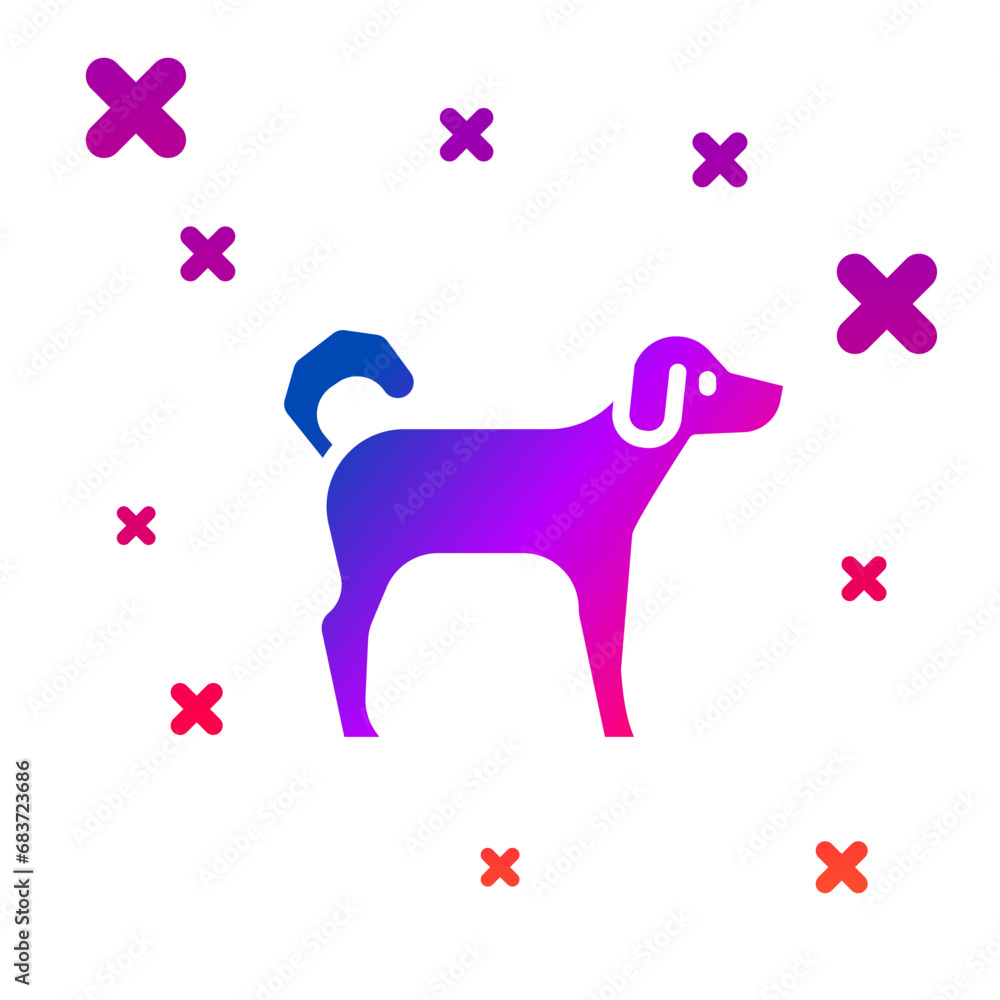 Poster color dog icon isolated on white background. gradient random dynamic shapes. vector