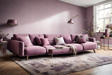 Evoke the elegance of a Mauve Color Sofa, harmonizing with soft, pastel decor elements. 