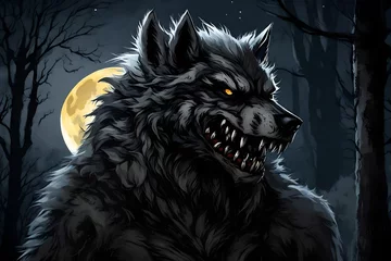 Deurstickers wolf in the night © qaiser