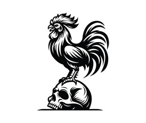 Rooster Standing on Skull Vector