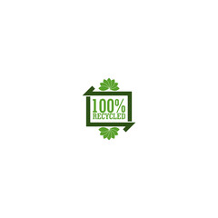 100% Recycled Label Icon Sign Isolated on White Background