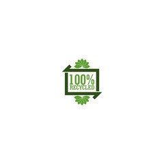 100% Recycled Label Icon Sign Isolated on White Background