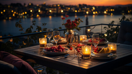 Romantic lunch on yacht at night.