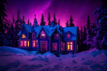 Fototapeta na wymiar House cover with snow at night 