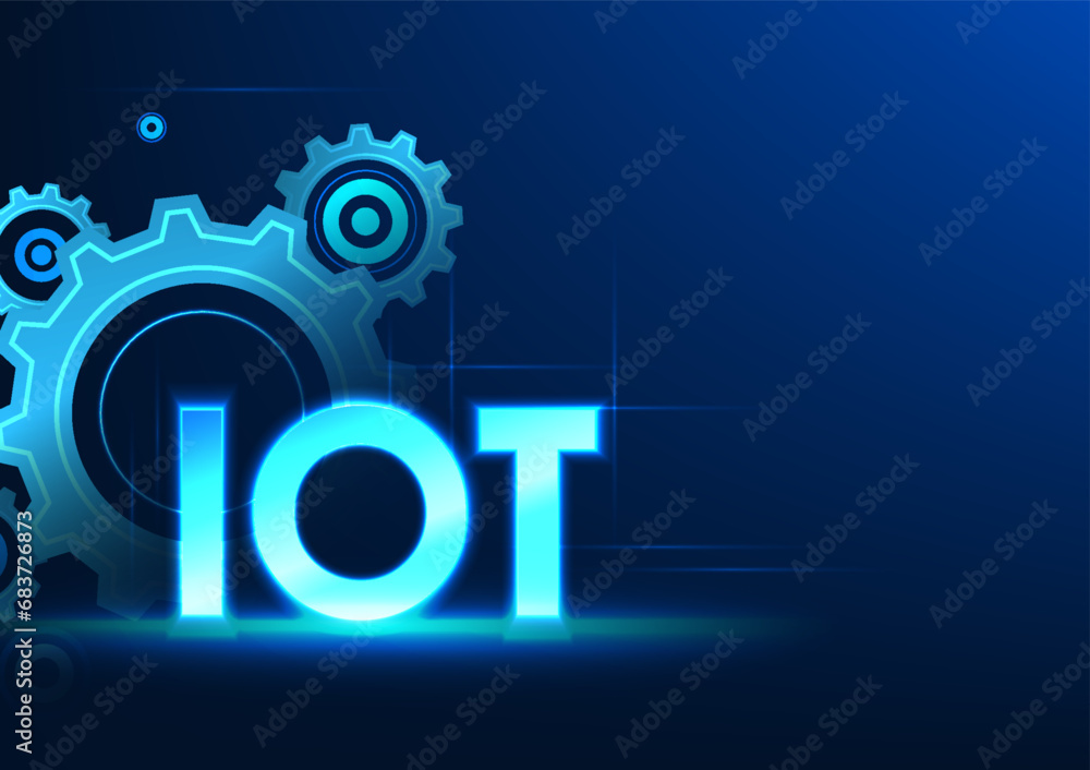 Poster internet of things technology iot placed in front of the gear it means providing real-time access to