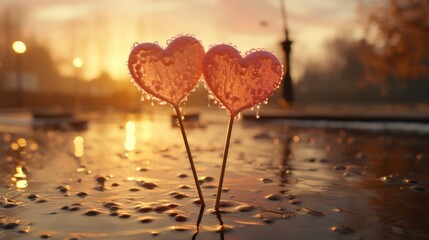 Fototapeta premium Two Lollipops Red Hearts Candy Love, Background Image, Desktop Wallpaper Backgrounds, HD