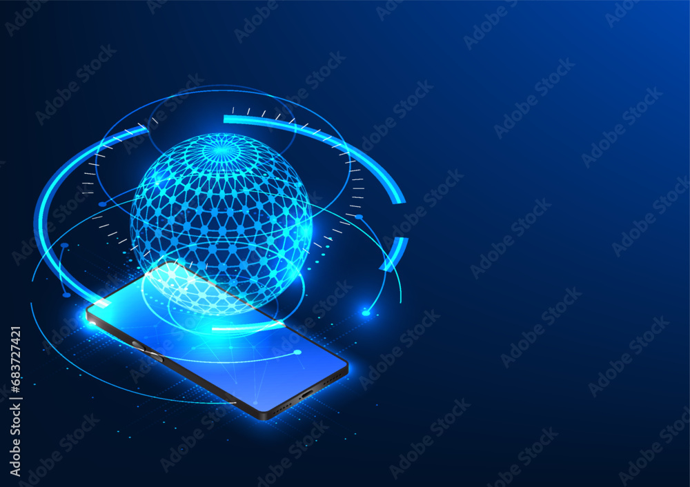 Poster smartphone technology a mobile phone showing a picture of the system's processor. shows a phone that