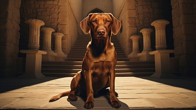 Charming Vizsla Dog Sitting Back, Background Image, Desktop Wallpaper Backgrounds, HD