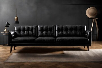 Produce an image of a sleek Black Color Sofa, blending seamlessly with a contemporary decor theme. 