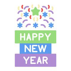 Happy New Year Flat Multicolor Icon