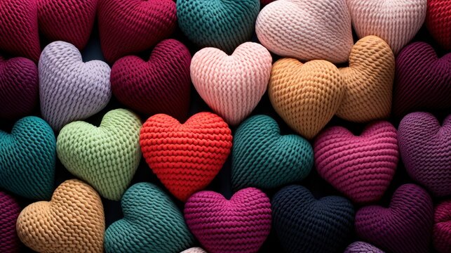 Colorful Knitted Hearts Valentines Day, Background Image, Desktop Wallpaper Backgrounds, HD