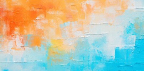 Fototapeta na wymiar Closeup of abstract rough colorful multicolored pastel orange and turquoise colored art painting texture, with oil brushstroke
