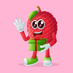 lychee character holding a gift box