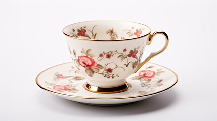 a teacup with flowers on it - obrazy, fototapety, plakaty