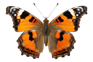 Vakker sommerfugl i nærbildeportrett av hele kroppen, flygende sommerfugl med gjennomsiktig bakgrunn
