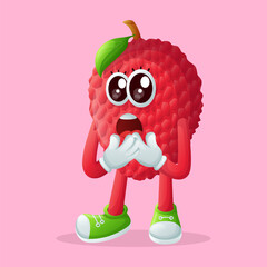 lychee character with a surprised face and open mouth