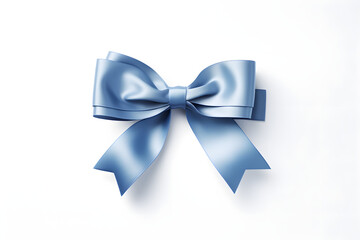 A minimalist yet elegant image featuring a simple blue bow, perfectly tied, set against a pristine white background
